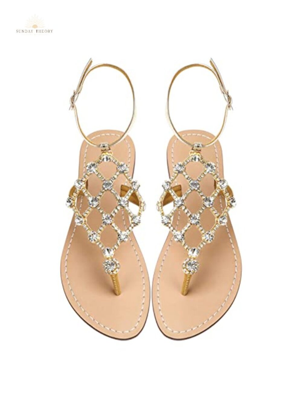 Women's Rhinestone Flat Sandals T-Strap Thong Slide Flip Flop
